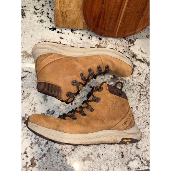 Merrell Tan Leather Hiking Boots Men’s 10.5 Vibram Soles Preowned